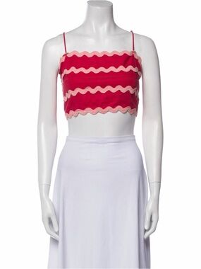 FARM Rio Pink & Red Wavy Trim Crop Top